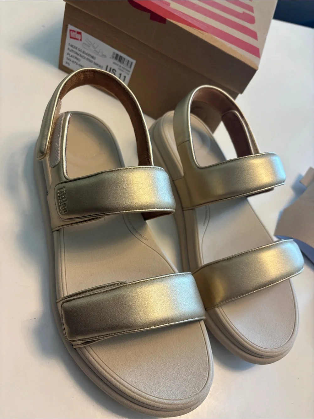Fitflop  Women’s metallic Gold Double-Strap Velcro Sandals New in Box
